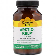 Йод, арктическая ламинария, Artic-Kelp, Country Life, 225 мкг, 300 таблеток, 8857
  