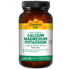 Calcium Magnesium Potassium, Country Life, 500: 500: 99 mg, 180 Tablets, 8865
 