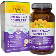 Omega 3 6 9, Omega 3-6-9, Country Life, Lemon Flavored, 90 Capsules, 8933
 