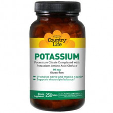 Potassium, Country Life, 99 mg, 250 Tablets, 8940
 