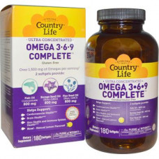 Омега 3 6 9, Omega 3•6•9 Complete, Country Life, 180 капсул, 8947
  