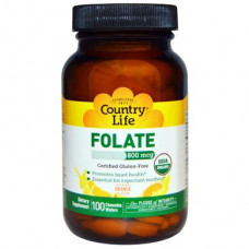 Folate, Folate, Country Life, Orange Flavor, 800 mcg, 100 Chewable Waffles, 9027
 