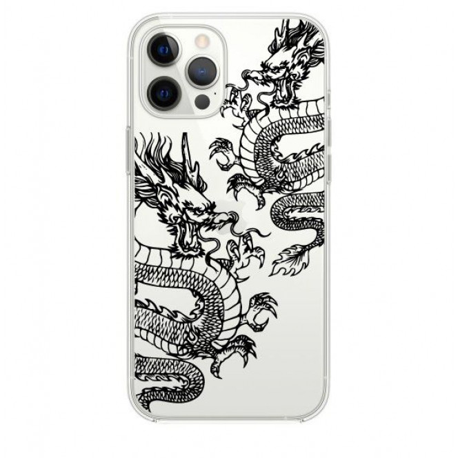 Силиконовый прозрачный чехол Oriental Case (Dragons Black) для iPhone 13 Pro Max