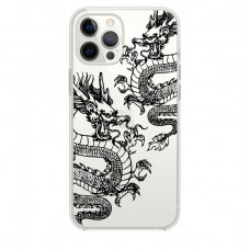 Силиконовый прозрачный чехол Oriental Case (Dragons Black) для iPhone 13 Pro