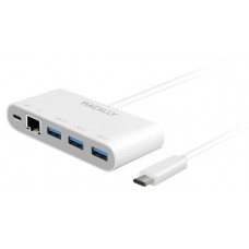 Адаптер Macally мульти портовый (3 в 1) с USB-C 3.1 порта на Gigabit Ethernet порт, три USB-А 3.1/3.0 порта и зарядный USB-C порт для порта ноутбука, белый (UC3HUB3GBC)