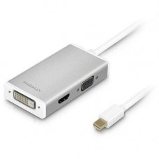 Адаптер Macally с Mini DisplayPort на 3-in1 DVI/HDMI/VGA 4K порты, алюминий (MD-3N1-4K)