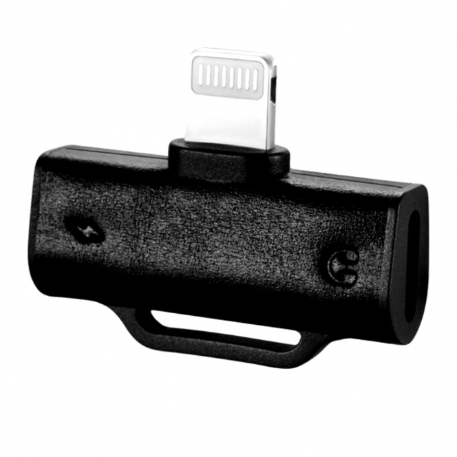 iCarer Dual 2 in 1 Lightning Splitter Adapter for Headphone & Charging (Double Lightning) - Black