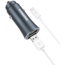 FONENG C13 Car Charger + Lightning Cable (2xUSB QC / 5.1A) - Gray