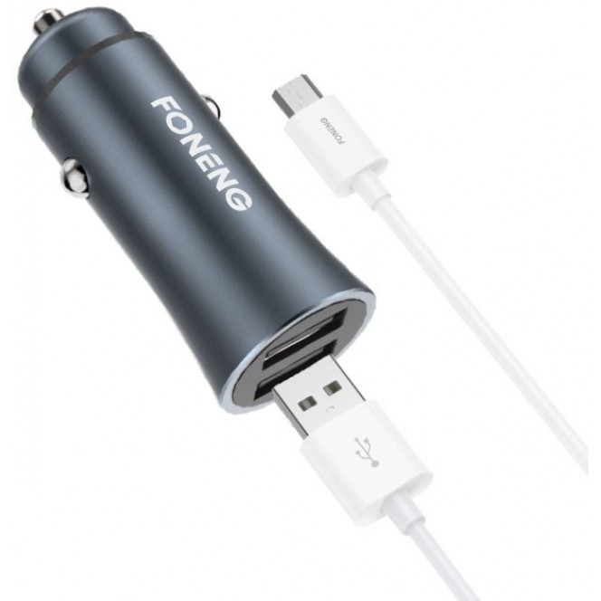 FONENG C13 Car Charger + Micro USB Cable (2xUSB QC / 5.1A) - Gray