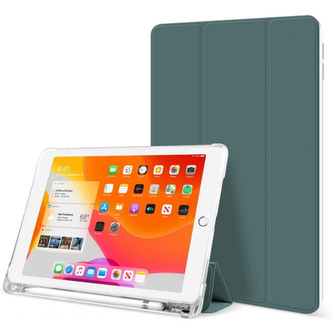 Силиконовый чехол-книжка с держателем для стилуса STR Air Protection Case for iPad 10.2 (2019/2020/2021) - Dark Green