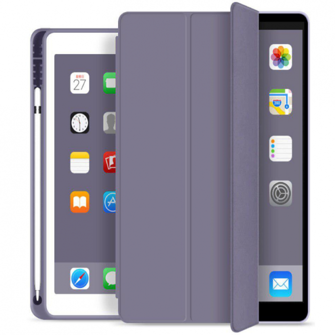 STR Trifold Pencil Holder Case PU Leather for iPad Mini 5 (2019) - Lavender