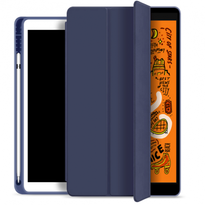 STR Trifold Pencil Holder Case PU Leather for iPad Mini 5 (2019) - Navy