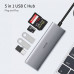 Hub WIWU Alpha 5 in 1 (3xUSB 3.0/SD+TF) - Gray