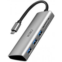 Hub WIWU Alpha 5 in 1 (3xUSB 3.0/SD+TF) - Gray