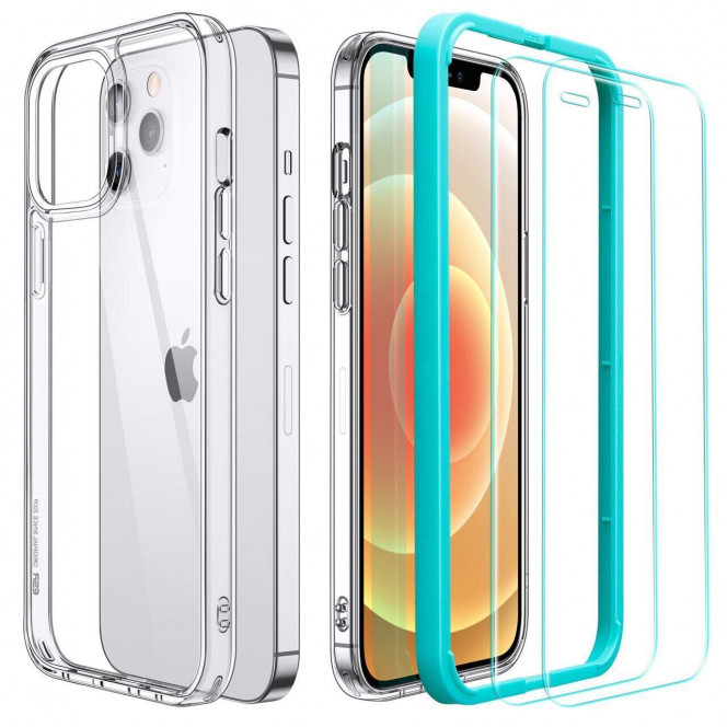 Set case + protective glass (2pcs) ESR Classic Hybrid Clear Case + ESR Screen Shield Glass for iPhone 12 / 12 Pro