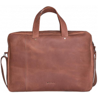 Handmade leather shoulder bag INCARNE BRUNO for laptop 13-14 inches - Cognac