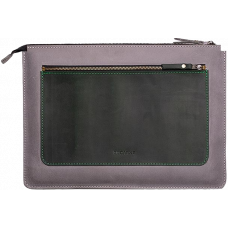 INCARNE MOCCO Handmade Leather Case for MacBook Pro 15 (2016-2019) - Gray (Green Pocket)