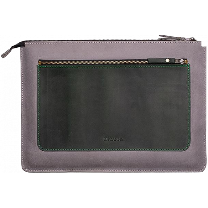 INCARNE MOCCO Handmade Leather Case for MacBook Pro 15 (2016-2019) - Gray (Green Pocket)