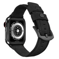 Leather strap STR Matte Crazy Horse for Apple Watch 45/44/42 mm (Series SE/7/6/5/4/3/2/1) - Black