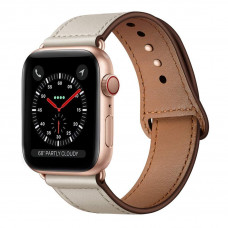 Leather STR Strap with Modern Clasp for Apple Watch 41/40/38 (Series SE/7/6/5/4/3/2/1) - Beige