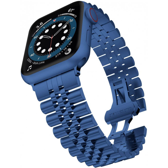 Металлический ремешок STR 5-Bead Rolex Metal Band for Apple Watch 38/40/41 mm (Series SE/7/6/5/4/3/2/1) - Blue