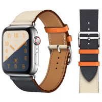 Leather strap STR Hermes Single Tour for Apple Watch 38/40/41 mm (Series SE/7/6/5/4/3/2/1) - Indigo/Orange