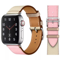 Leather strap STR Hermes Single Tour for Apple Watch 38/40/41 mm (Series SE/7/6/5/4/3/2/1) - Sakura/Argile