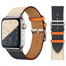 Leather strap STR Hermes Single Tour for Apple Watch 42/44/45 mm (Series SE/7/6/5/4/3/2/1) - Indigo/Orange