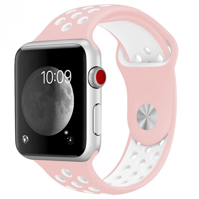 Silicone STR Nike Sport Band for Apple Watch 42/44/45 mm (Series SE/7/6/5/4/3/2/1) - Barely Rose/Pearl Pink