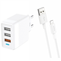 Зарядное устройство + кабель Lightning FONENG EU32 (2xUSB/1x USB QC)