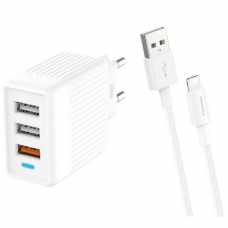 Зарядное устройство + кабель Lightning FONENG EU32 (2xUSB/1x USB QC)