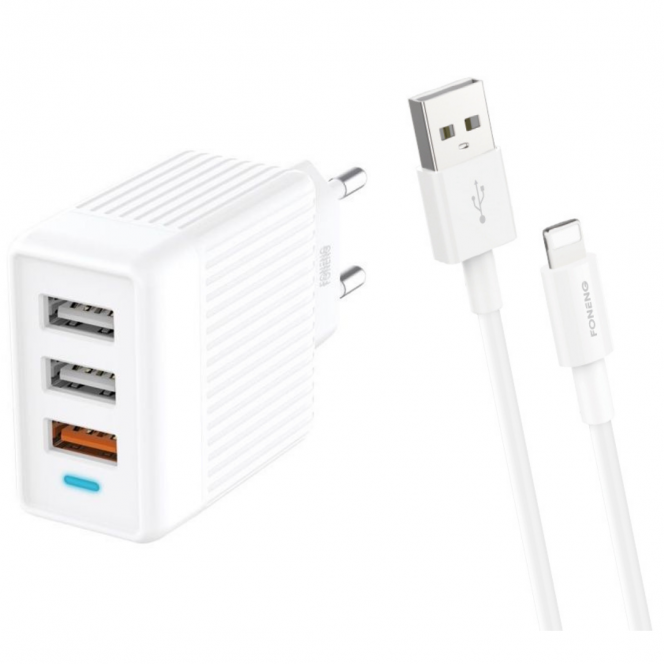 Зарядное устройство + кабель Lightning FONENG EU32 (2xUSB/1x USB QC)