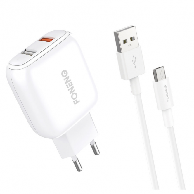 Зарядное устройство + кабель Micro USB FONENG EU36 (1xUSB/1x USB QC)