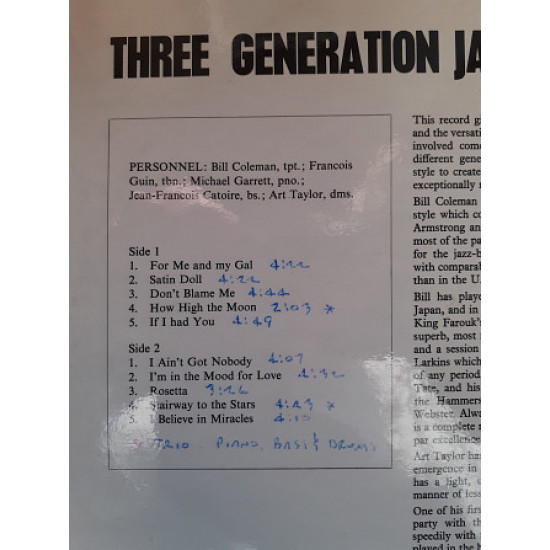 Виниловая пластинка LP Bill Coleman – Three Generation Jam