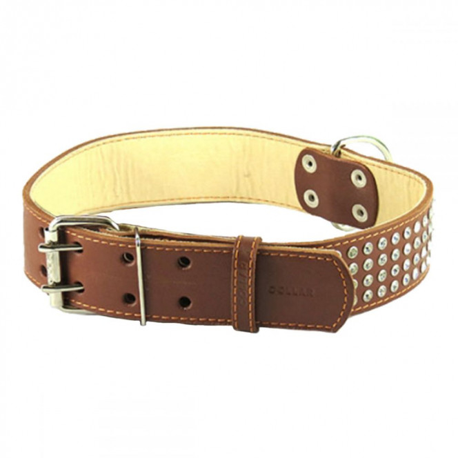 CoLLar Leather collar with rhinestones (brown)