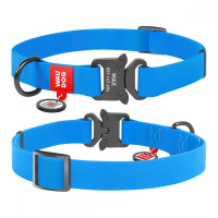 Collar Waudog Waterproof Collar for dogs with quick-detachable fastex and Smart ID ID tag with QR code blue