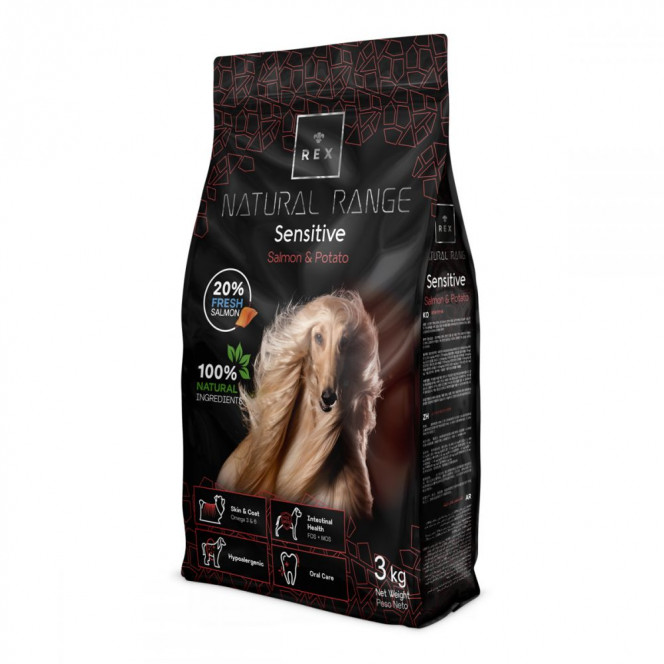 Rex Natural Range Sensitive Salmon & Potato Dry food with salmon and potatoes for dogs with sensitive digestion