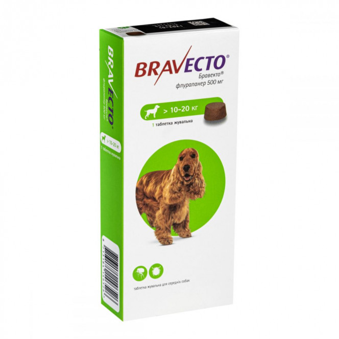 Bravecto Tablets for fleas and ticks for dogs weighing from 10 to 20 kg