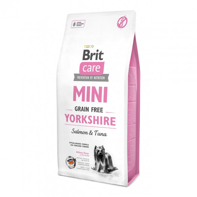 Grain-free hypoallergenic food Brit Care Mini Yorkshire Salmon & Tuna for Yorkshire Terriers with salmon and tuna