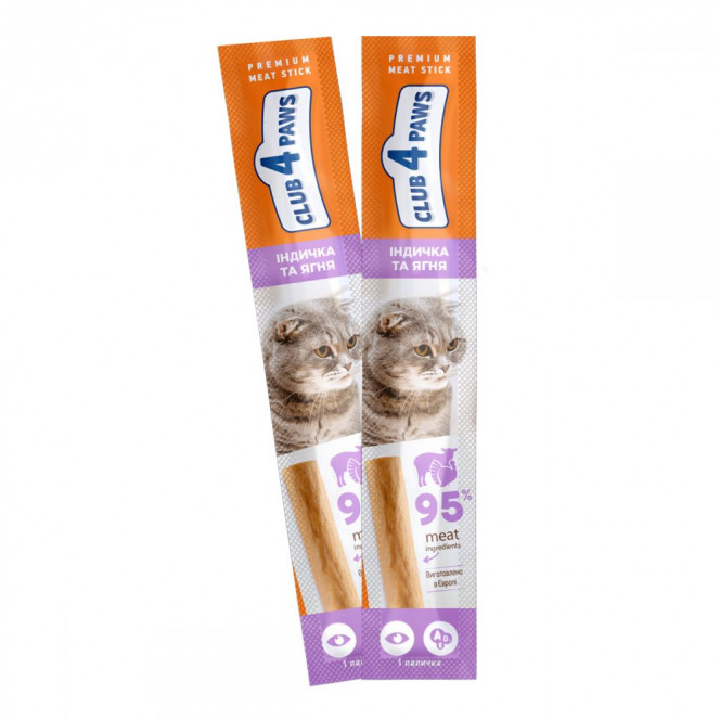 Club 4 Paws Premium Meat Stick Лакомства для кошек мясная палочка с индейкой и ягненком