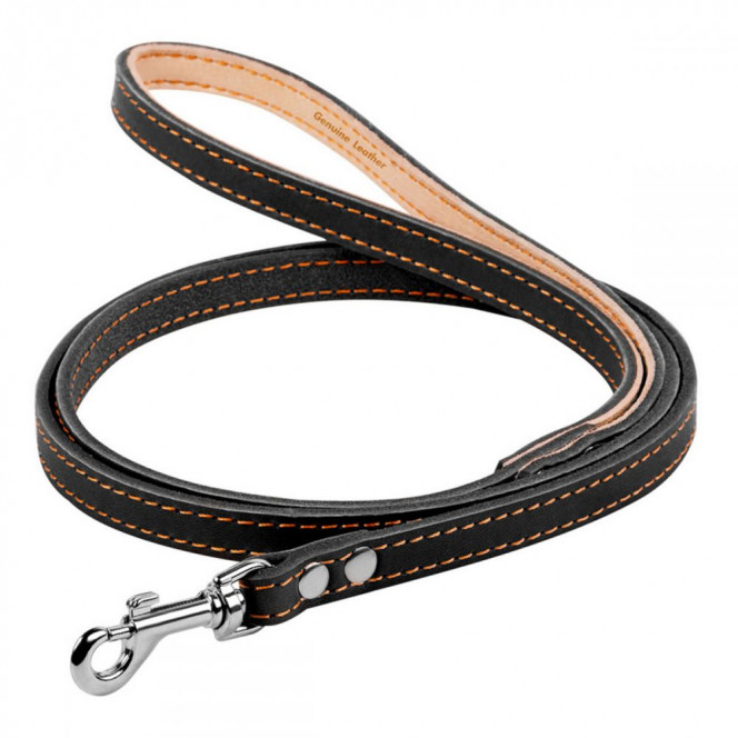 CoLLar Leather leash for dogs single with stitching (black)