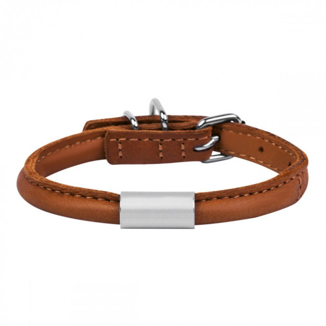 CoLLar Waudog Soft Leather collar with a badge brown