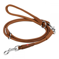 CoLLar SOFT Unadorned Round Leather Re-Stitch Dog Leash (Brown)