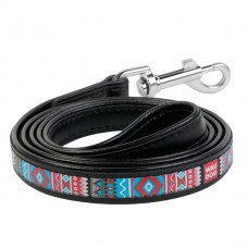 CoLLar Waudog Leather leash for dogs black Ethno