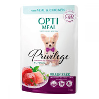 Optimeal Privilege Puppies Grain-free canned food for small breed puppies with veal and chicken in sauce