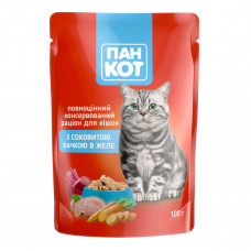 Pan-Kot (spider) Canned food for cats with a juicy duck in jelly