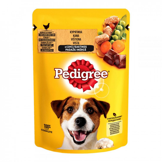 Pedigree with chicken in sauce