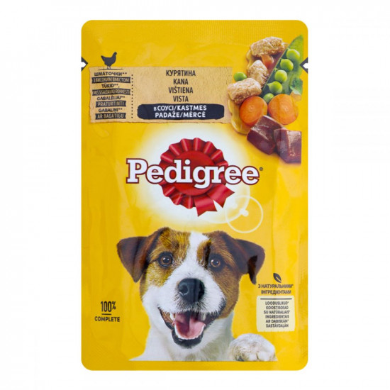 Pedigree with chicken in sauce