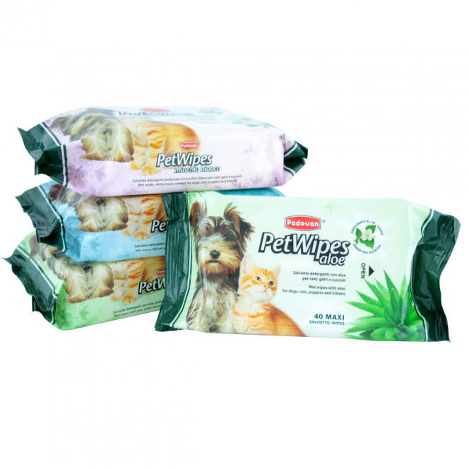 Padovan Pet Wipes aloe Wet wipes for dogs and cats with aloe vera and green tea scent