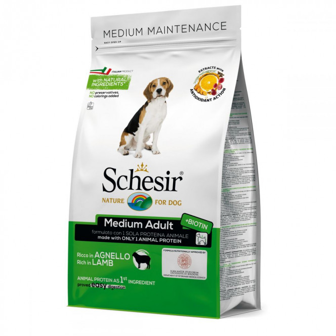 Schesir Dog Medium Adult Lamb Monoprotein dry food for dogs of medium breeds with lamb